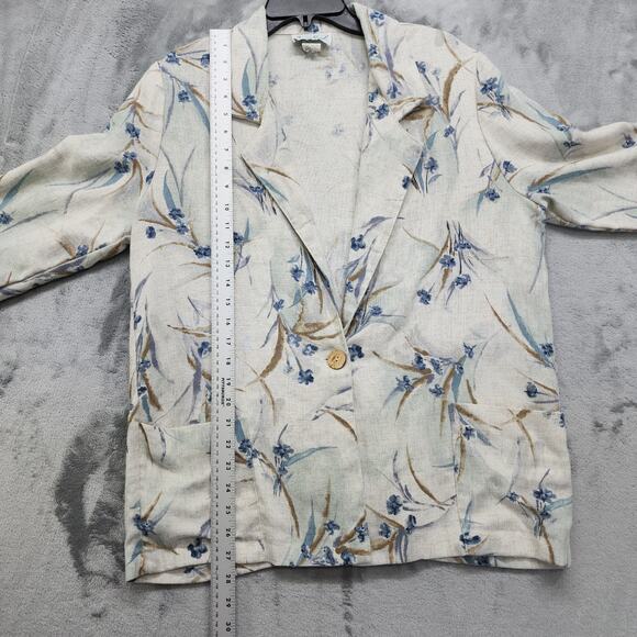 Vintage Joanna Sport Blazer Womens M Cream Blue Floral Flax Blend 3/4 Sleeve - Picture 5 of 7